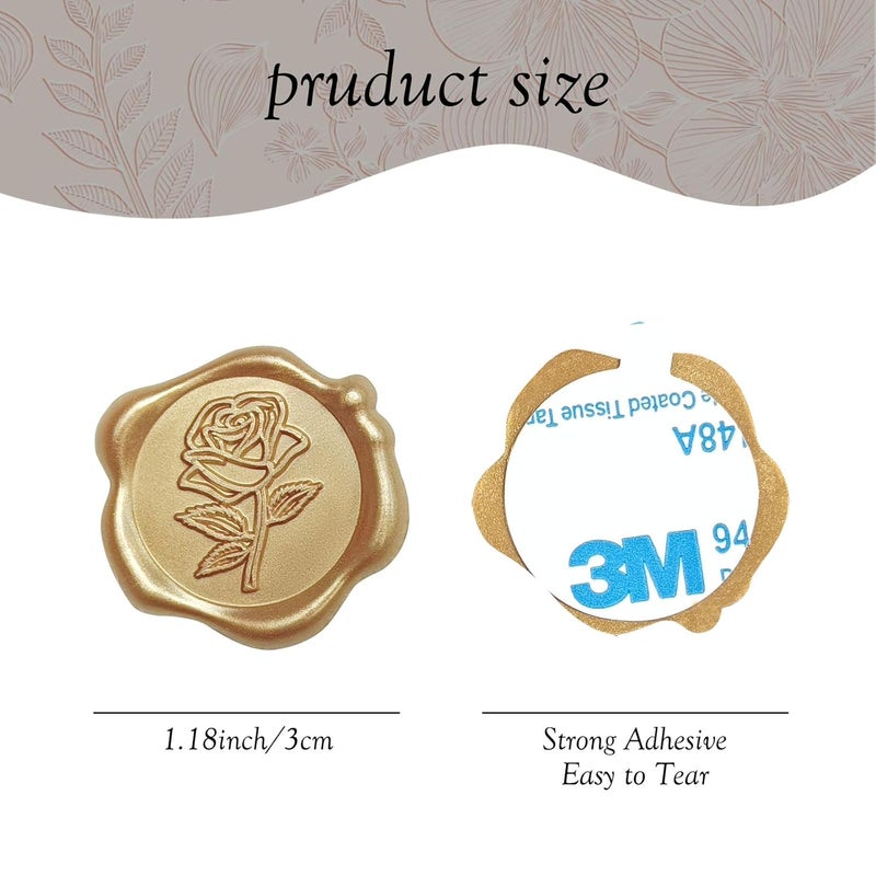 Pilloze 50 Pcs Gold Rose Wax Seal Stickers, Rose Envelope Wax Seal, Wedding Invitation Accessories, Easy to Use Gold Envelope Stickers with Good Adhesion - Image 2